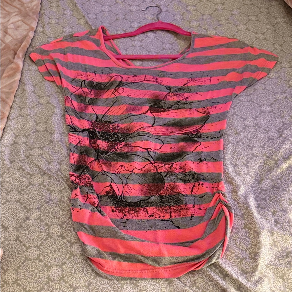 Vibrant Striped Kids Tee with Floral Print